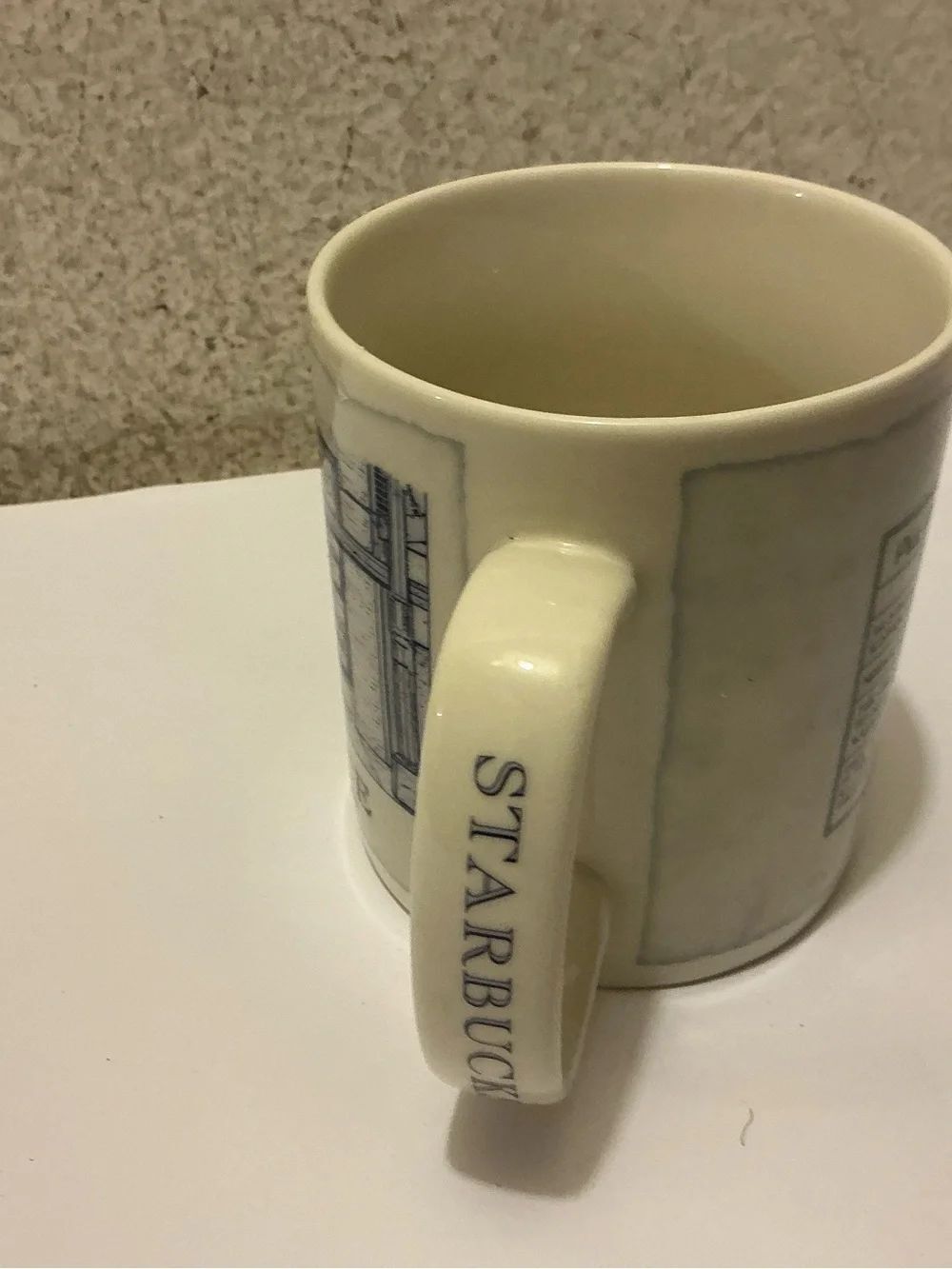 Starbucks Pike Place Ceramic Coffee Mug - Cream with Navy Blue Artwork - Picture 3 of 7